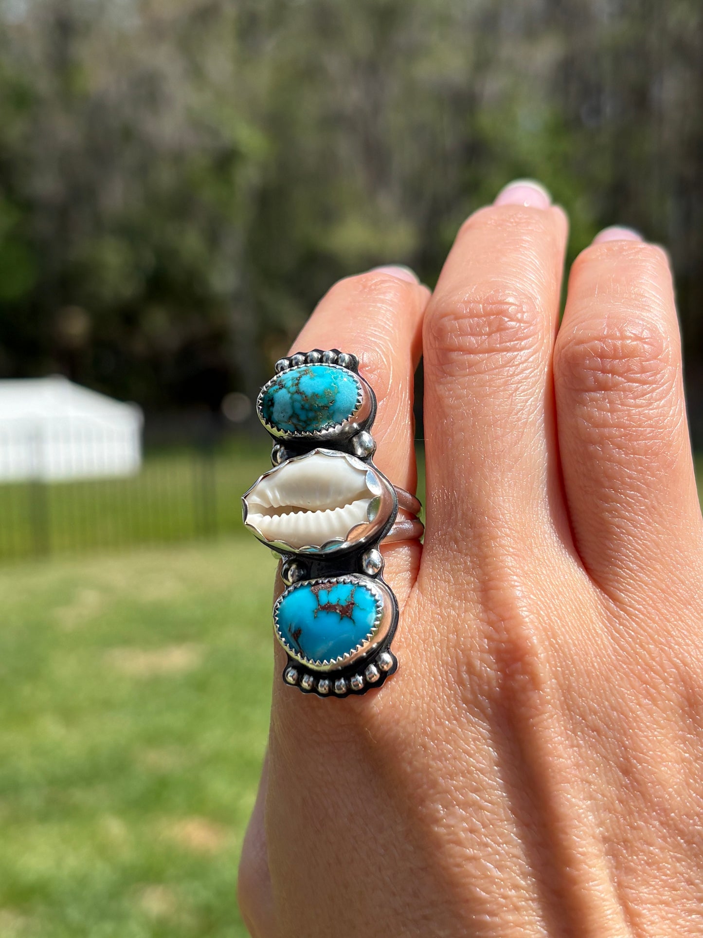 Turquoise & Cowrie Shell Ring