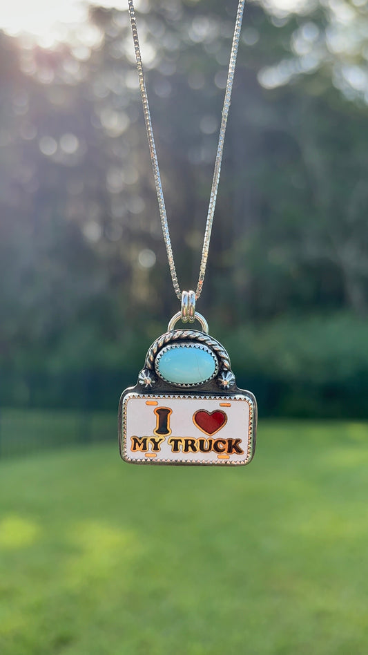 I ❤️ My Truck Pin & Turquoise Necklace