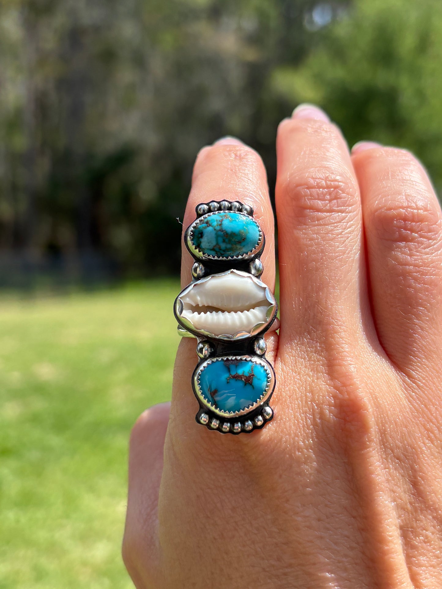 Turquoise & Cowrie Shell Ring