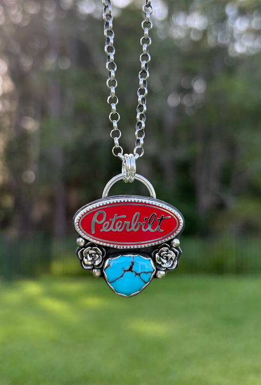 Peterbilt Red Pin & Turquoise Necklace