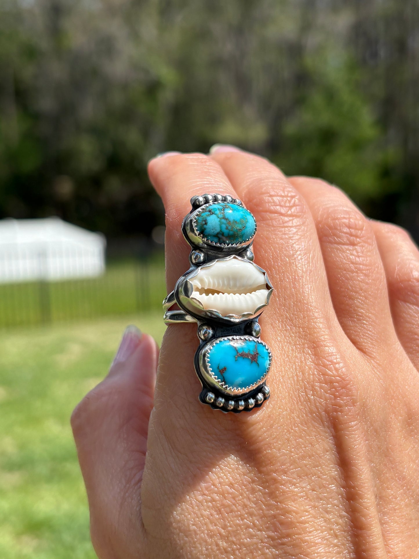 Turquoise & Cowrie Shell Ring