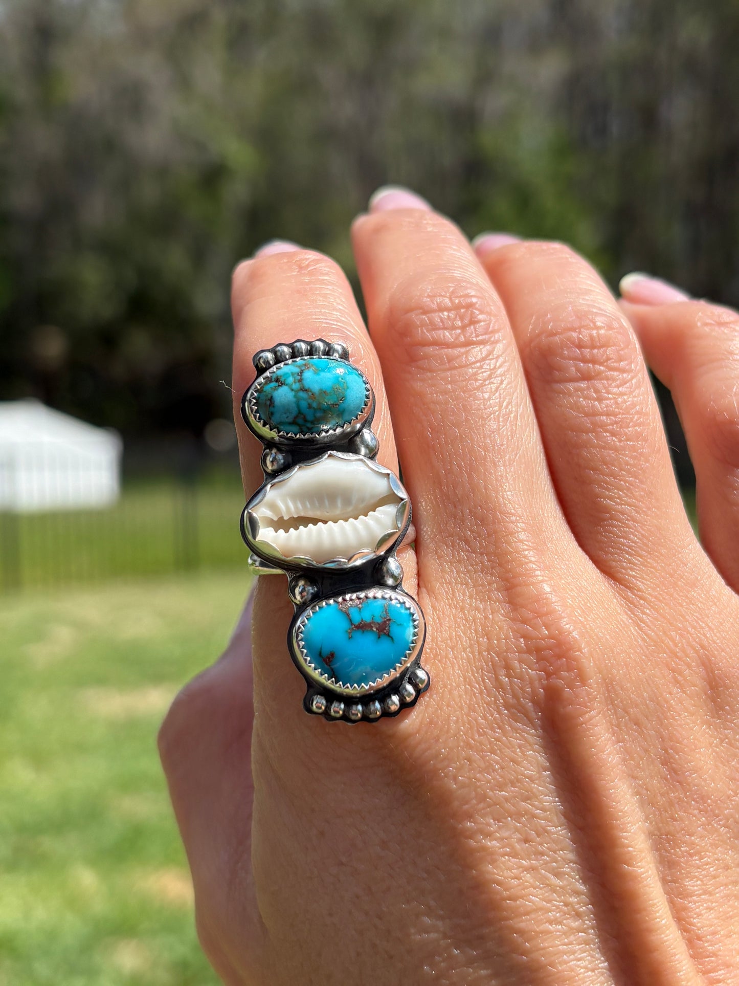 Turquoise & Cowrie Shell Ring