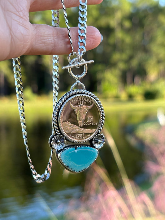 Montana Quarter Proof & Turquoise Necklace